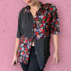 Vintage 1980s/1990s Disorderly Conduct Rose Polka-Dot Patchwork Print Blouse
